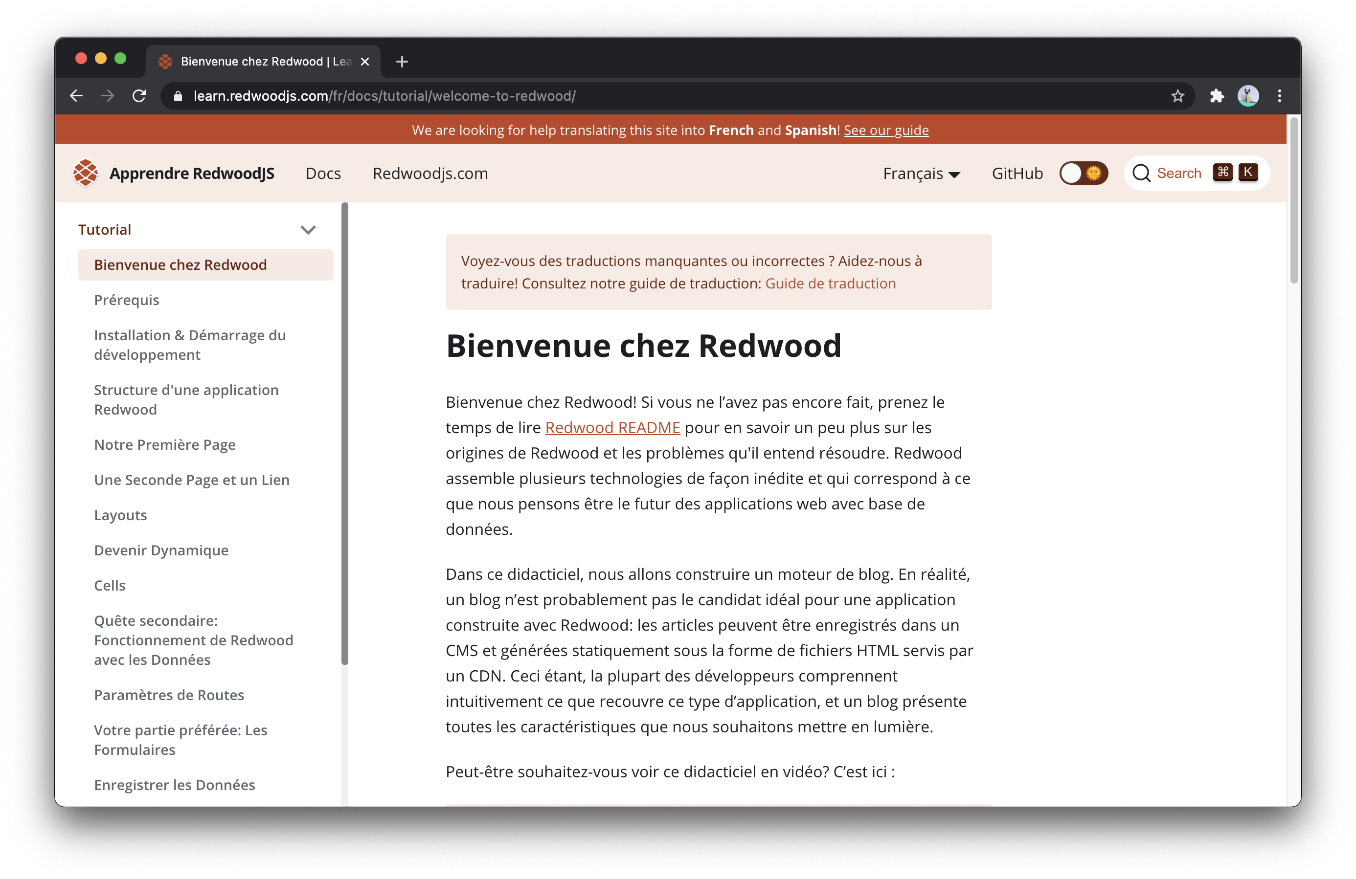 Redwood's doc page in French